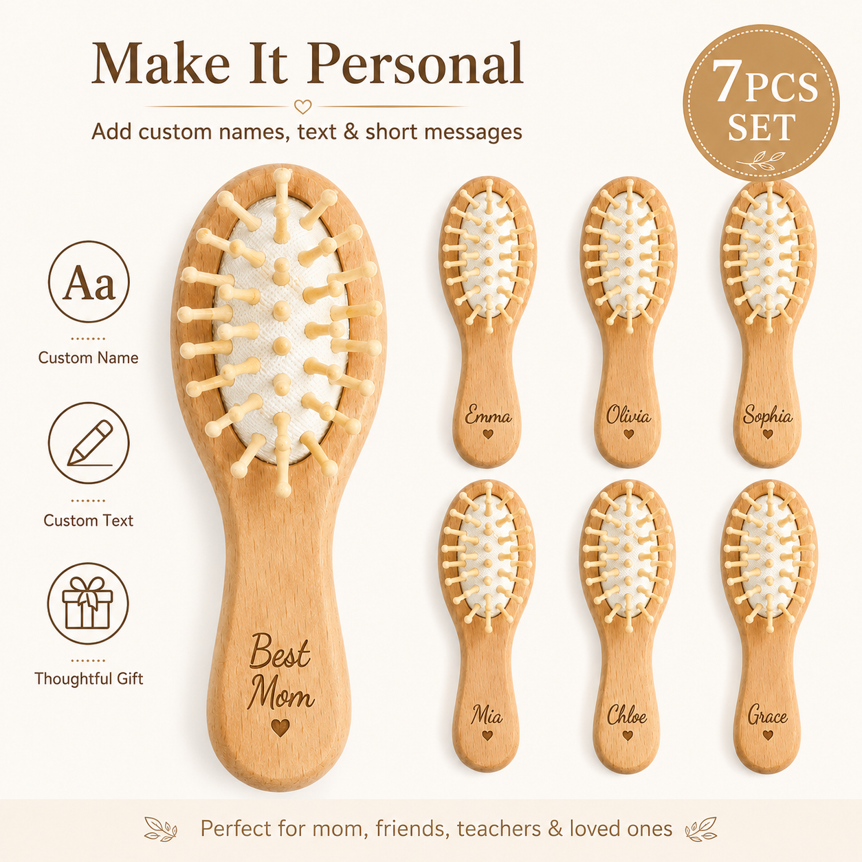 7Pcs Custom Wooden Mini Combs  - Hair Care Names recension och pris