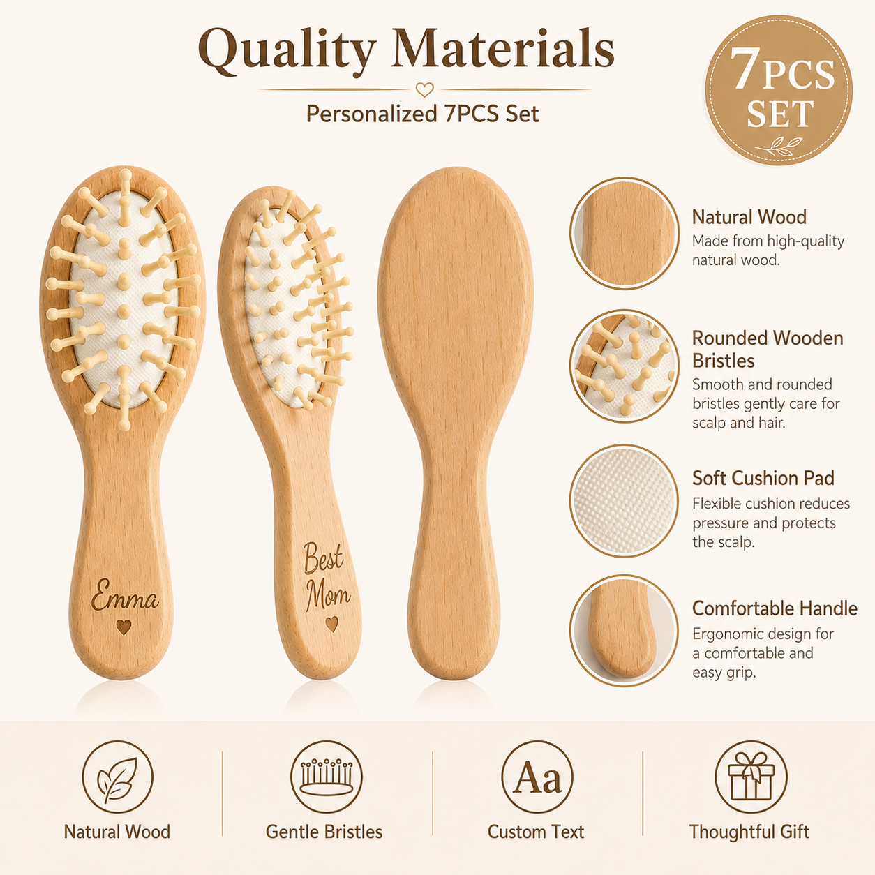 7Pcs Custom Wooden Mini Combs  - Hair Care Names recension och pris