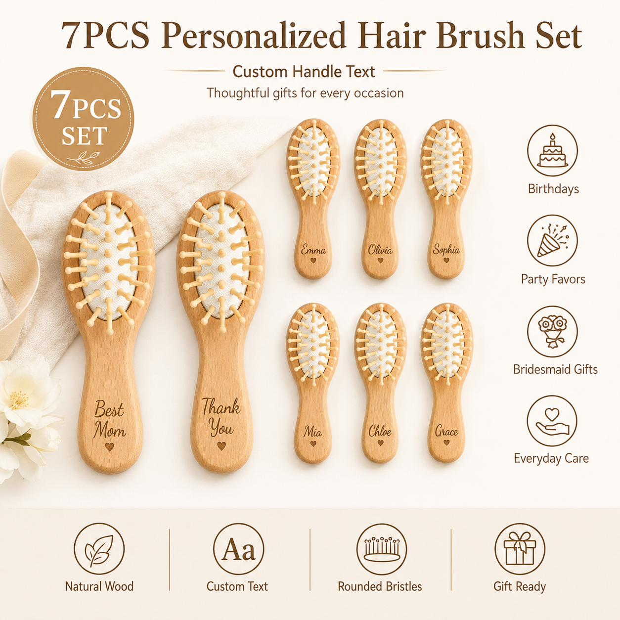 7Pcs Custom Wooden Mini Combs  - Hair Care Names recension och pris